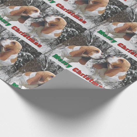 Papier Cadeau Noël adorable de chiens de basset Joyeux (Coin)