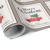 Papier Cadeau Noël agricole | Arbre frais coupé en voiture (Coin rond)