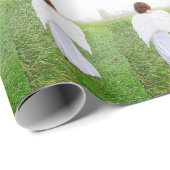 Papier Cadeau Noël Ange Fille Blanc Vert Vacances (Coin rond)