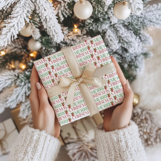 Papier Cadeau Noël Angel Merry Fancy Noël Typographie