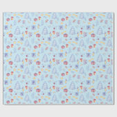 Papier Cadeau Noël aquarelle arbre cadeau candy étoile bleu (Plat)