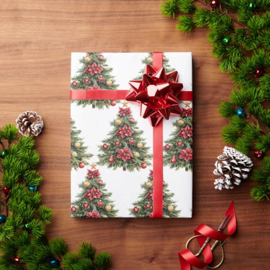 Papier cadeau Noël Arbre de Noël Vintage en Pin  (Cadeau de vacances)