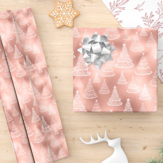 Papier Cadeau Noël Arbre Motif Rose Gold Holiday