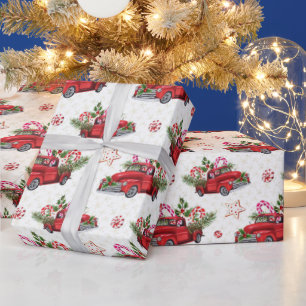 Papier Cadeau Noël Arbre Rouge Voiture Vacances