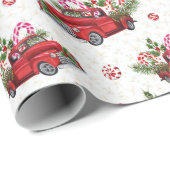 Papier Cadeau Noël Arbre Rouge Voiture Vacances (Coin rond)