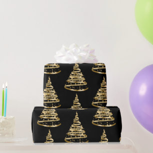 Papier Cadeau Noël arbre ruban noir et or élégant