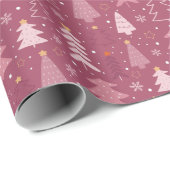 Papier Cadeau Noël Arbres de Noël Flocon de neige Rose or rose N (Coin rond)