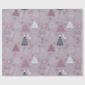 Papier Cadeau Noël Arbres Doves Snowflakes Gris Noël (Plat)
