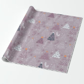 Papier Cadeau Noël Arbres Doves Snowflakes Gris Noël (Déroulé)