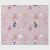 Papier Cadeau Noël Arbres Doves Snowflakes Pink Noël (Plat)