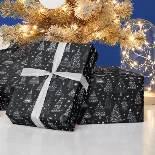 Papier Cadeau Noël Arbres Noir et Blanc Noir Noël (Vacances)