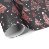 Papier Cadeau Noël Arbres Rouge Blanc Noir Noir Noël (Coin rond)