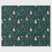 Papier Cadeau Noël Arbres Snowflakes Green Christmas (Plat)