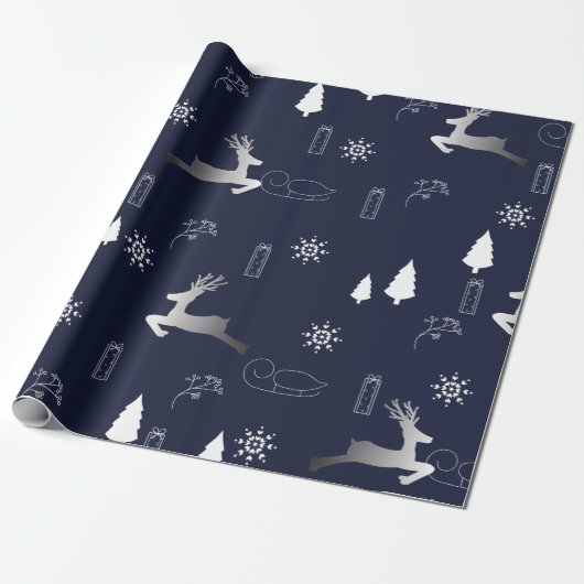 Papier Cadeau Noël argenté et bleu (Déroulé)