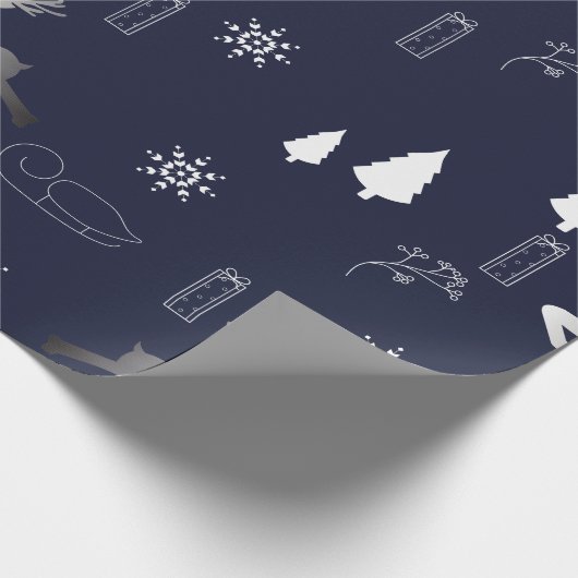 Papier Cadeau Noël argenté et bleu (Coin)
