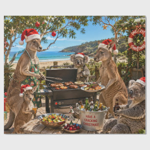 Papier Cadeau Noël au bord de la mer avec des kangourous et des