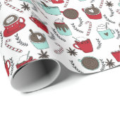 Papier Cadeau Noël au chocolat chaud à la menthe poivrée (Coin rond)