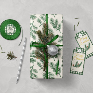 Papier Cadeau Noël au cône de pin botanique