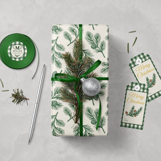 Papier Cadeau Noël au cône de pin botanique