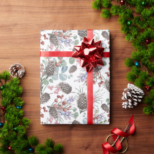 Papier Cadeau Noël au feuillage d'hiver à l'aquarelle moderne