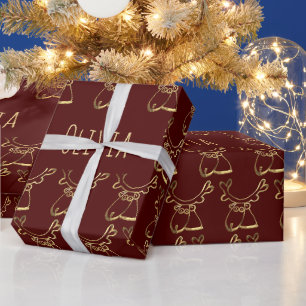 Papier Cadeau Noël au Maroon d'or de l'Motif de la Cuisine Rein
