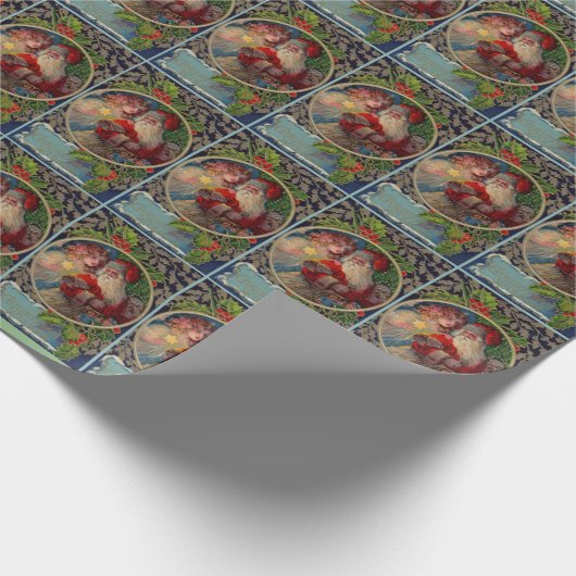 Papier Cadeau Noël au Père Noël 1912 et à l'ange étoilé (Coin)