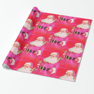 Papier Cadeau Noël au Père Noël rose Vintage rétro