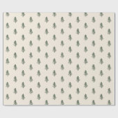 Papier Cadeau Noël aux arbres de pin verts et beige rustiques (Plat)