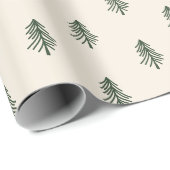 Papier Cadeau Noël aux arbres de pin verts et beige rustiques (Coin rond)