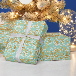 Papier Cadeau Noël aux confettis blanc or menthe