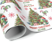 Papier Cadeau Noël aux enfants Dinosaur (Coin rond)