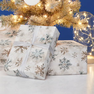 Papier Cadeau Noël aux flocons de neige bleus Bronze Crème