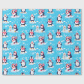 Papier Cadeau Noël aux mignons pingouins (Plat)