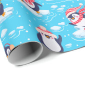 Papier Cadeau Noël aux mignons pingouins (Coin rond)