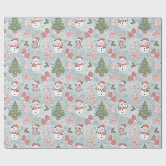 Papier Cadeau Noël avec Chats Snowmen Cookies & Lait (Plat)