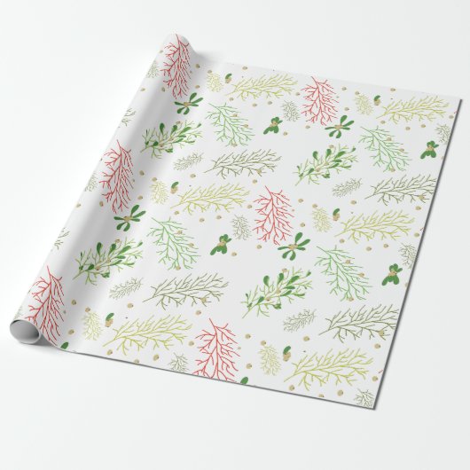 Papier Cadeau Noël avec du gui  (Déroulé)
