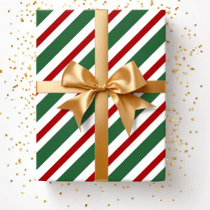 Papier Cadeau Noël Bandes Vertes Rouges Festives Élégantes