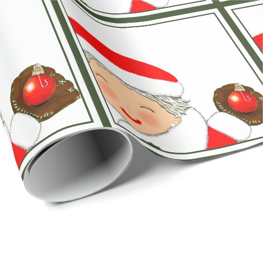Papier Cadeau Noël Baseball Filles Vacances (Coin rond)