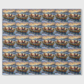 Papier Cadeau Noël Bateau de Noël Teckel (Plat)
