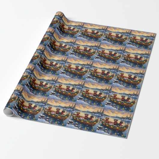 Papier Cadeau Noël Bateau de Noël Teckel (Déroulé)