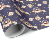 Papier Cadeau Noël Bateau Spatial de Santa (Coin rond)