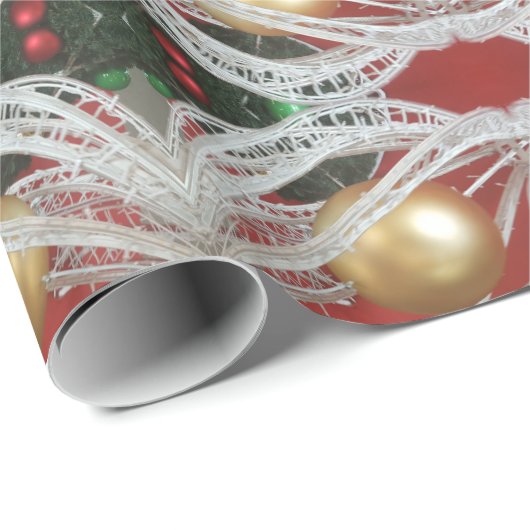 Papier Cadeau Noël Baubles Motif Décor (Coin rond)