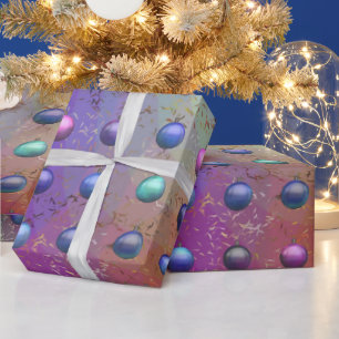 Papier Cadeau Noël Baubles violet Aqua motif chic