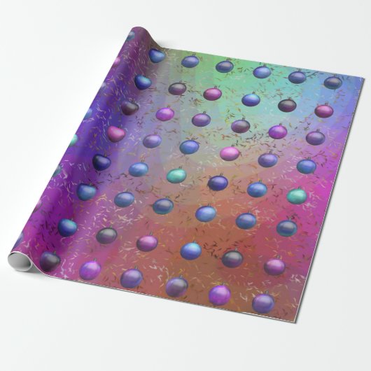 Papier Cadeau Noël Baubles violet Aqua motif chic (Déroulé)