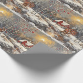 Papier Cadeau Noël Bébé Fawn hiver Rouge Cottage (Coin)