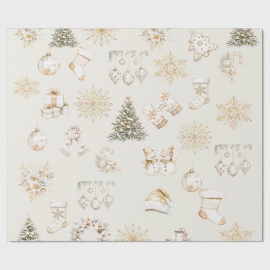 papier cadeau Noël beige or (Plat)