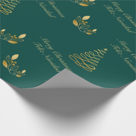 Papier Cadeau Noël bilingue vert et or (Coin)