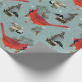 Papier Cadeau Noël Bird Cardinal Nuthatch Chickadee Turquoise (Coin)