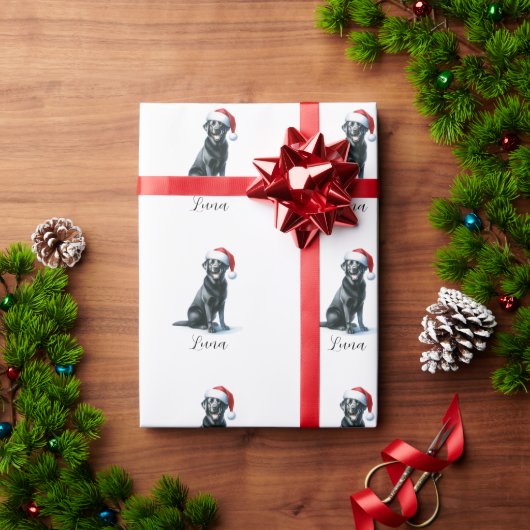 Papier Cadeau Noël Black Lab Chien Santa Hat Wrapper Papier (Cadeau de vacances)