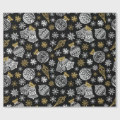 Papier Cadeau Noël Blanc Black Gold cloches Baubles Flèche de ne (Plat)